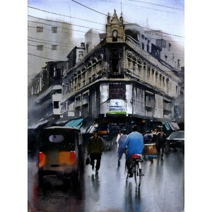 Sarfraz Musawir, Kharadar Karachi, 11 x 15 Inch, Watercolor on Paper, Cityscape Painting, AC-SAR-123